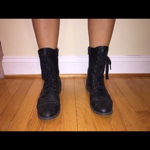 Black lace up and zip combat boots